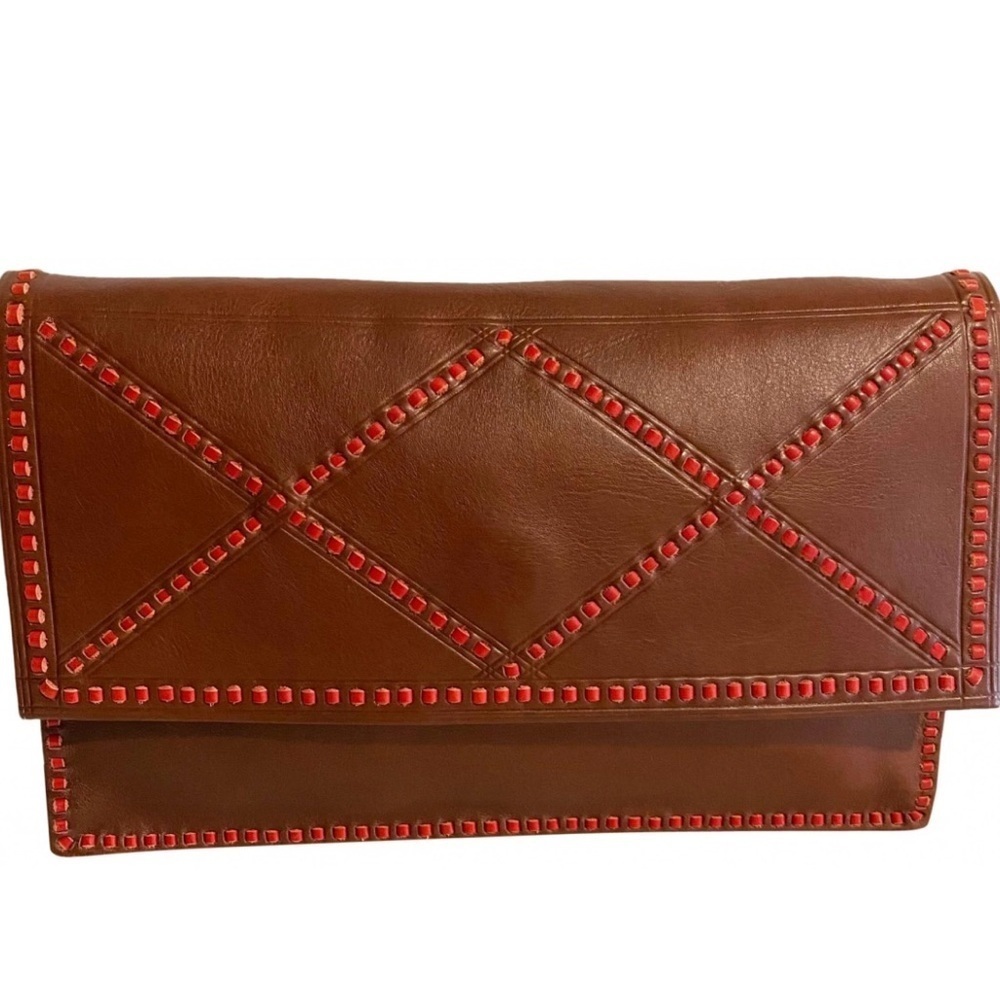 Madewell Leather Clutch with Red Accents